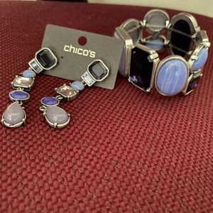 Chico's Mixed Blues/Silver Bracelet & Earrings SET